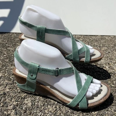 Merrell Womens Sandals Size 7 Jade Green Leather Wedges Strappy Slingback Toe Lo Foto 1 de 4