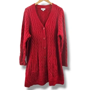 D&Co. Cárdigan tejido con cable suéter rojo para mujer 2X línea larga vacaciones de Navidad acogedor - Imagen 1 de 10