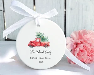 2025 Custom Family Ornament – Red Truck with Tree – Holiday Keepsake - Picture 1 of 6