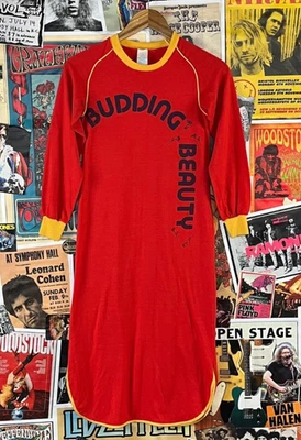 Vtg Girls 70s-80s Red Yellow Budding Beauty Roses Long Slv Pajama Dress Age 9-10 - Image 1 of 4