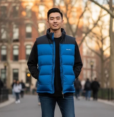 Eddie Bauer Mens Blue Navy Goose Down Puffer Vest Jacket Size S Small Vintage - Image 1 of 4