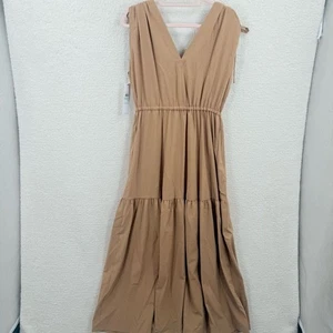 Calvin Klein Commuter Sleeveless Tiered Midi Dress Size Sand color 8 NWT - Foto 1 di 10
