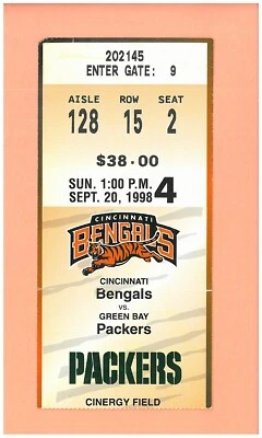 Brett Favre NFL START #96 Green Bay Packers  Cincinnati Bengals 1998 ticket stub - Image 1 of 3