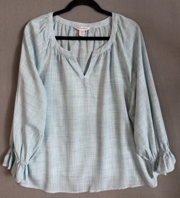 Túnica Tommy Bahama Mujer Grande Verde A Cuadros Manga Larga Cuello Redondo Ligera Foto 1 de 4