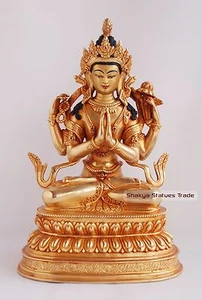 Estatua de cobre dorado dorado de 9,75" tallada a mano con acabado antiguo de Patan - Imagen 1 de 1