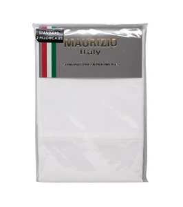 MAURIZIO Made in Italy Set of 2 White STANDARD Queen Cotton Sateen Pillowcases - Picture 1 of 2