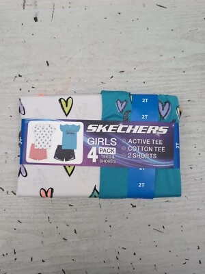 Paquete de 4 camisetas y pantalones cortos activos de algodón para niñas Skecher's talla 2T W6 Foto 1 de 4