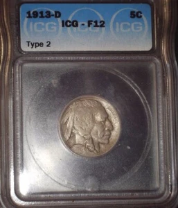 1913-D Buffalo Nickel, ICG F 12 Type 2, Tough Date, Issue Free - Picture 1 of 4