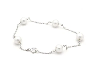 Pulseira de ouro branco 14K com pérolas de água doce 7,5 polegadas - Imagem 1 de 2