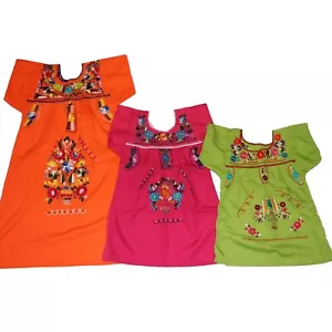 Abito messicano bambina colori assortiti contadino ricamato taglie 1 - 12 anni - Foto 1 di 30