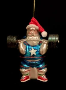 VIDRIO SOPLADO LEVANTAMIENTO DE PESAS SANTA ~ BARRA ~ ADORNO DE NAVIDAD ~ NUEVO CON ETIQUETAS - Imagen 1 de 5