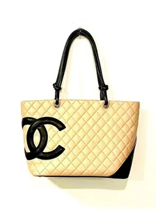 CHANEL Cambon Tote Bag Beige Medium Shoulder Bag Women from Japan Used - Picture 1 of 5