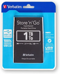HARD DISK STORE'N'GO VERBATIM 1000Gb USB 3.0 HD ESTERNO 2,5 NERO NON ALIMENTATO - Picture 1 of 1