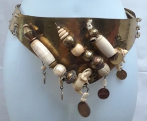 Vintage Embellished Belt with Faux Ivory Elephant Five Coins Belt Hand Hammered - Picture 1 of 22