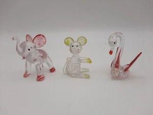Lote de 3 figuras de plástico transparente Lucite 1970 de colección de 1,5" cisne ratón elefante - Imagen 1 de 7