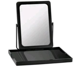 Black Folding Make-Up Travel Mirror with Tray Approx 5” X 7” - Picture 1 of 3