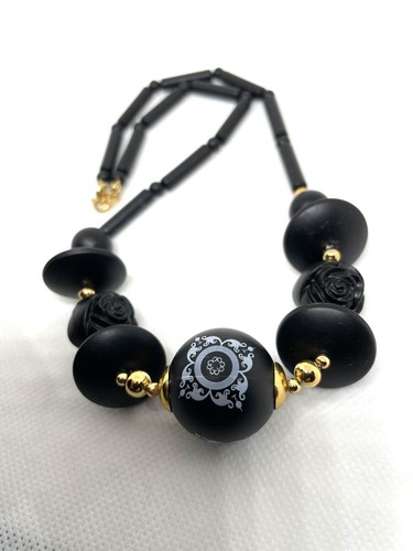 VETEMENTS Collana Perline Oro Tono Statement Nera Nuova Senza Senza Senza Senza Senza Senza Etichette Unica