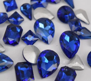 Formas Mixtas Tamaños Cristal Azul Real Estrás Ajustes Coser Cristales Vidrio - Imagen 1 de 6