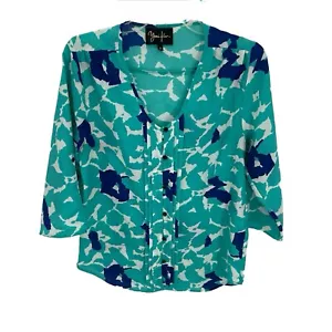 Yumi Kim Damen Lizzie Bluse Oberteil 3/4 Arm grün/blau/weiß Größe Small V-Ausschnitt - Bild 1 von 10