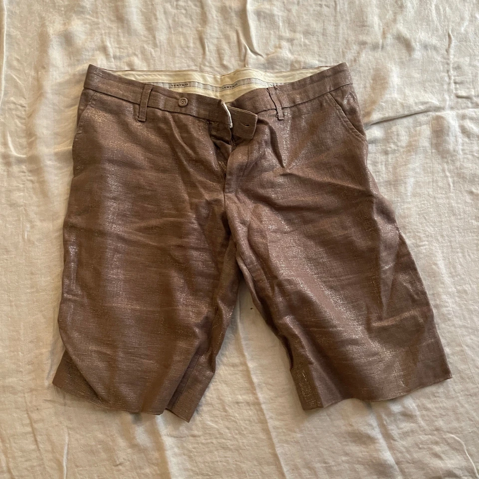 VERTIGO - SHORTS shimmery brown - pockets zip up front/ button closure - size 8 - Image 1 of 4