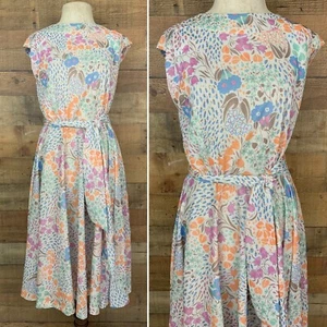 Vintage 1960s 1970s Mod Floral Belted Sleeveless Dress Size S/M Hippie Boho - Picture 1 of 7