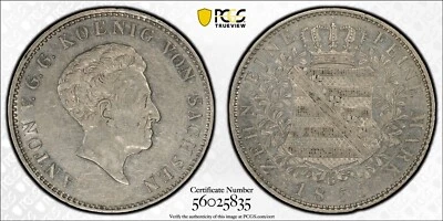 German States 1835 G Saxony Albertine  Thaler KM#1120 PCGS AU55 Scarce 1 Finer - Image 1 of 3
