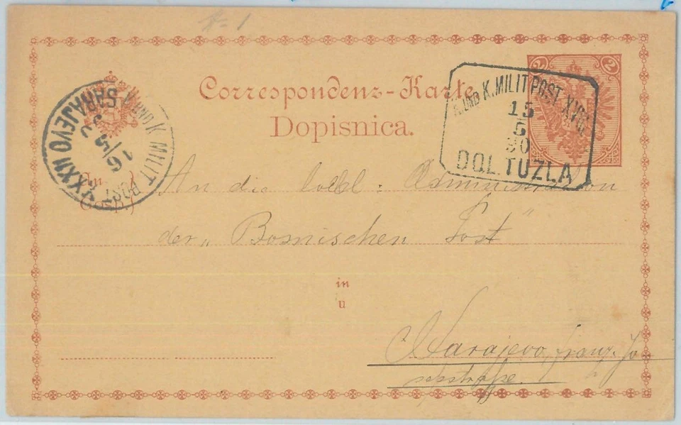 81875 - AUSTRIA Bosnia - POSTAL HISTORY - STATIONERY from TUZLA  1890 - Image 1 of 1