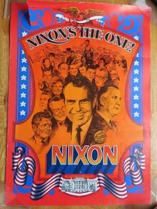 Vintage '72 RE-ELECT President RICHARD "NIXON's the one" Poster WILT CHAMBERLAIN - Picture 1 of 7
