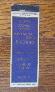 JUNEAU, ALASKA MATCHBOOK COVER: PERCY'S CAFE LIQUOR STORE EMPTY MATCHCOVER -A - Picture 1 of 2