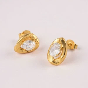 Kristall Ohrringe Alexis Bittar STYLE Gold Ohrstecker CZ Geometrisch Boho Unregelmäßig - Bild 1 von 7