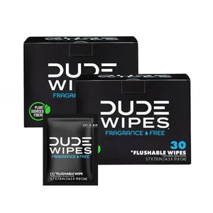 DUDE Wipes - On-The-Go Flushable Wipes - 2 Pack, 60 Wipes - Unscented - Picture 1 of 6