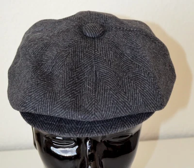 Chapéu boné JAXON oito painéis forrado espinha de peixe cinza mistura de lã cabbie jornaleiro S - Imagem 1 de 4