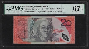 AUSTRALIA 20 DOLLARS 1994/1996 P-53a SUPER GEM UNC PMG 67 - Picture 1 of 2
