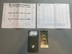 Tarjetas de puntuación de jugadores y talón de boleto vintage de los Denver Broncos vs NY Jets - Imagen 1 de 8