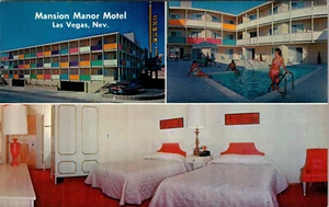 LAS VEGAS, NEVADA - MANSION MANOR MOTEL - MULTI-VIEW - VINTAGE POSTCARD - Picture 1 of 2