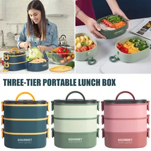 Bento Box Adult Lunch Box 3 Layer Food Container BPA Free Portable MQ - Picture 1 of 12