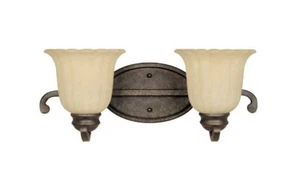 Forged Sienna and Warm Amber Glaze Glass 2-Light Bath Wall Fixture - Picture 1 of 1