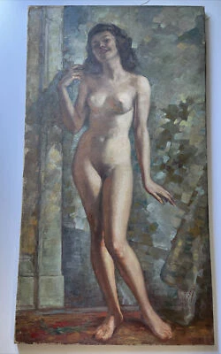 Pintura Antigua Mujer Mujer Mujer Modelo Art Deco Listado Pennsylvania Grande Óleo Foto 1 de 4