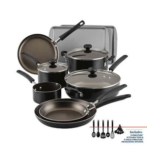 Easy Clean 22 Piece Nonstick Aluminum Pot and Pan Set, Black - Picture 1 of 14