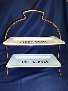 2-Tier Rectangular, White Porcelain and Gold Cupcake/Food Serving Stand - Picture 1 of 1