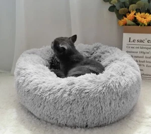 Small Dog Puppy Fluffy Grey Cosy Pet Bed - Picture 1 of 4