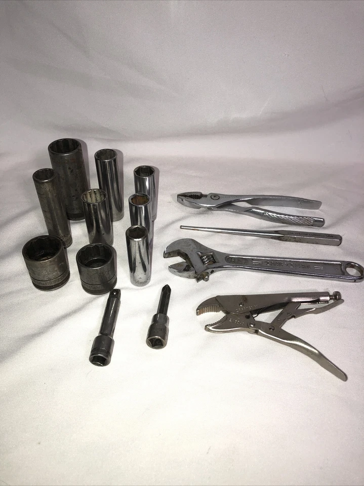 15 Pc CRAFTSMAN Lot  METRIC SAE SOCKETS Pliers Vice Grips Punch 3/8 1/2 Wrench - Image 1 of 4