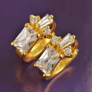 Earrings Ring Gold, With Stones Cubic Zirconia Rectangular - Picture 1 of 1