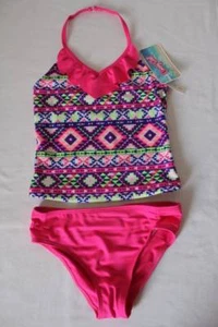 NEW Girls 2 pc Tankini Set Swimsuit Small 6 - 6X Halter Top Pink Bikini Bottoms - Picture 1 of 2