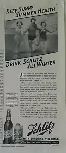 Lattina bottiglia birra Schlitz 1936 estate salute nuotatori costume da bagno pubblicità vintage - Foto 1 di 1