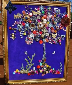 Vintage Jewelry Art Tree of Life, Framed & Signed - Picture 1 of 10