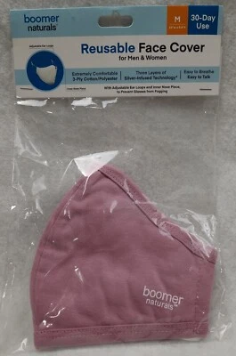 Mascarilla rosa reutilizable Boomer Naturals. Talla mediana 10"w x 5.8"H. Nuevo Foto 1 de 4