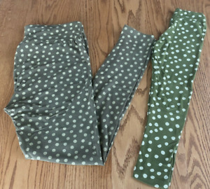 LuLaRoe Mommy and Me Leggings Green with Dots TC & Kids S/M NEW Set