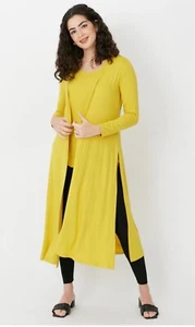 NEW Marallis Womens Long Flowing Cardigan High Side Slits SZ S Aspen Gold(3) - Picture 1 of 1