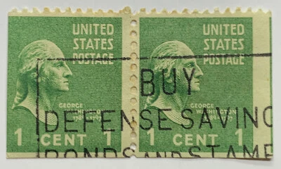1938-1939 US 1C WASHINGTON STAMP PAIR WITH MISCUT ERROR RIGHT SIDE - Image 1 of 3